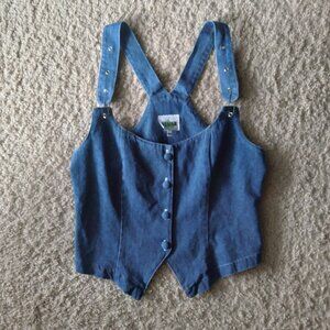 Vintage 90s Sugar Blue Denim Button Front Vest Top with Grommets and Pin Detail